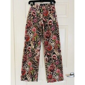 Fashion Nova NWOT Keep Me Wild Jeans Sz 0 24W Floral Animal Print Wide Leg Baggy